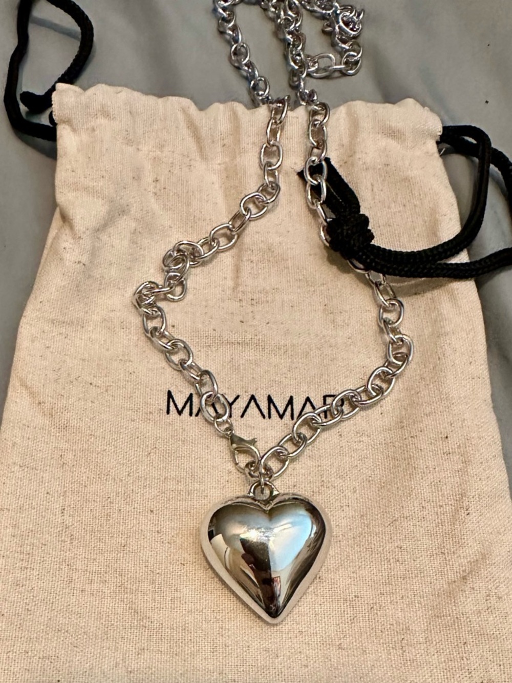 Mayamar NWT Puffy Heart Wrap Necklace / Belt - Silver (Model MM-01436) - Picture 2 of 7